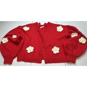 Love Tree Daisy Flower Print Red White Cardigan Cropped Love Tree Sz Small